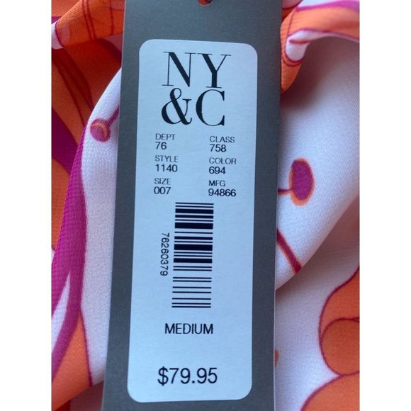 NY&C Womens Eva Mendes Sabrina Shift Dress Orange Floral Zip 3/4 Sleeve M New - Picture 4 of 4